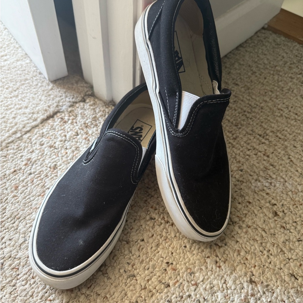 Vans Men's Black and White Slip-On Sneakers
